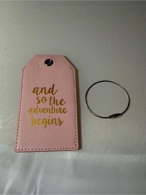 Casmonal 'And so Adventure begins' faux leather luggage tag pink